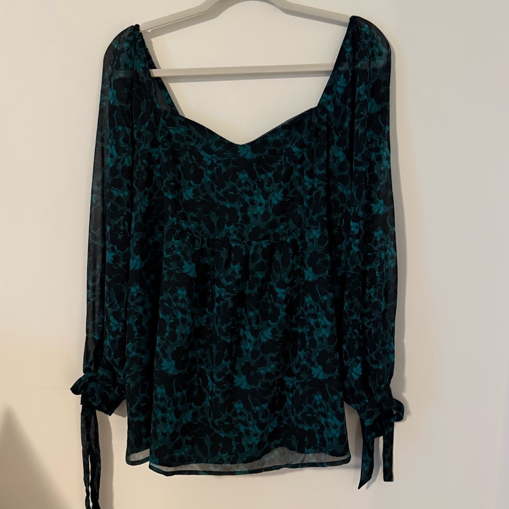 Isabel Maternity by Ingrid & Isabel Black and Teal Floral Blouse Sz XLarge